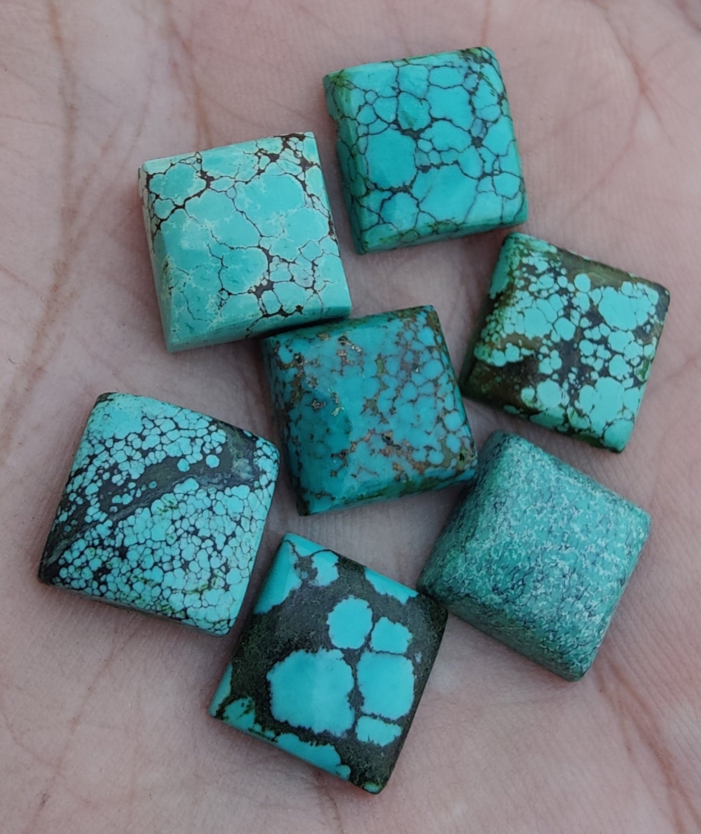 AAA+ QUALITY NATURAL TIBETAN TURQUOISE SQUARE SHAPE CABOCHON FLAT BACK CALIBRATED GEMSTONES, ALL SIZES AVAILABLE