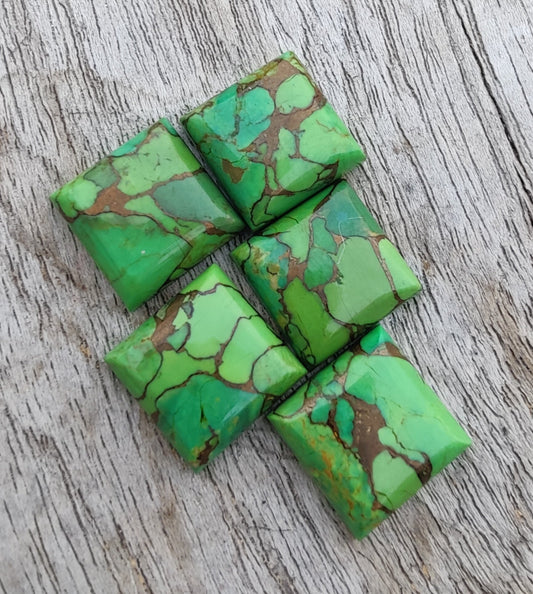 NATURAL GREEN COPPER TURQUOISE SQUARE SHAPE CABOCHON FLAT BACK CALIBRATED ROUND SHAPE GEMSTONES, ALL SIZES AVAILABLE