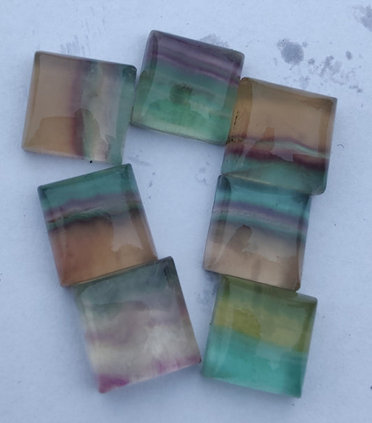 AAA+ QUALITY NATURAL FLUORITE SQUARE SHAPE CABOCHON FLAT BACK CALIBRATED GEMSTONES, ALL SIZES AVAILABLE