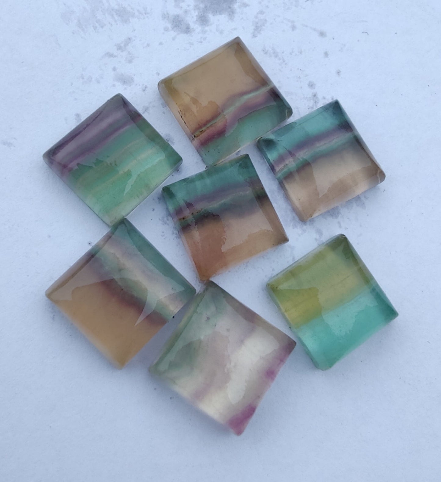 AAA+ QUALITY NATURAL FLUORITE SQUARE SHAPE CABOCHON FLAT BACK CALIBRATED GEMSTONES, ALL SIZES AVAILABLE