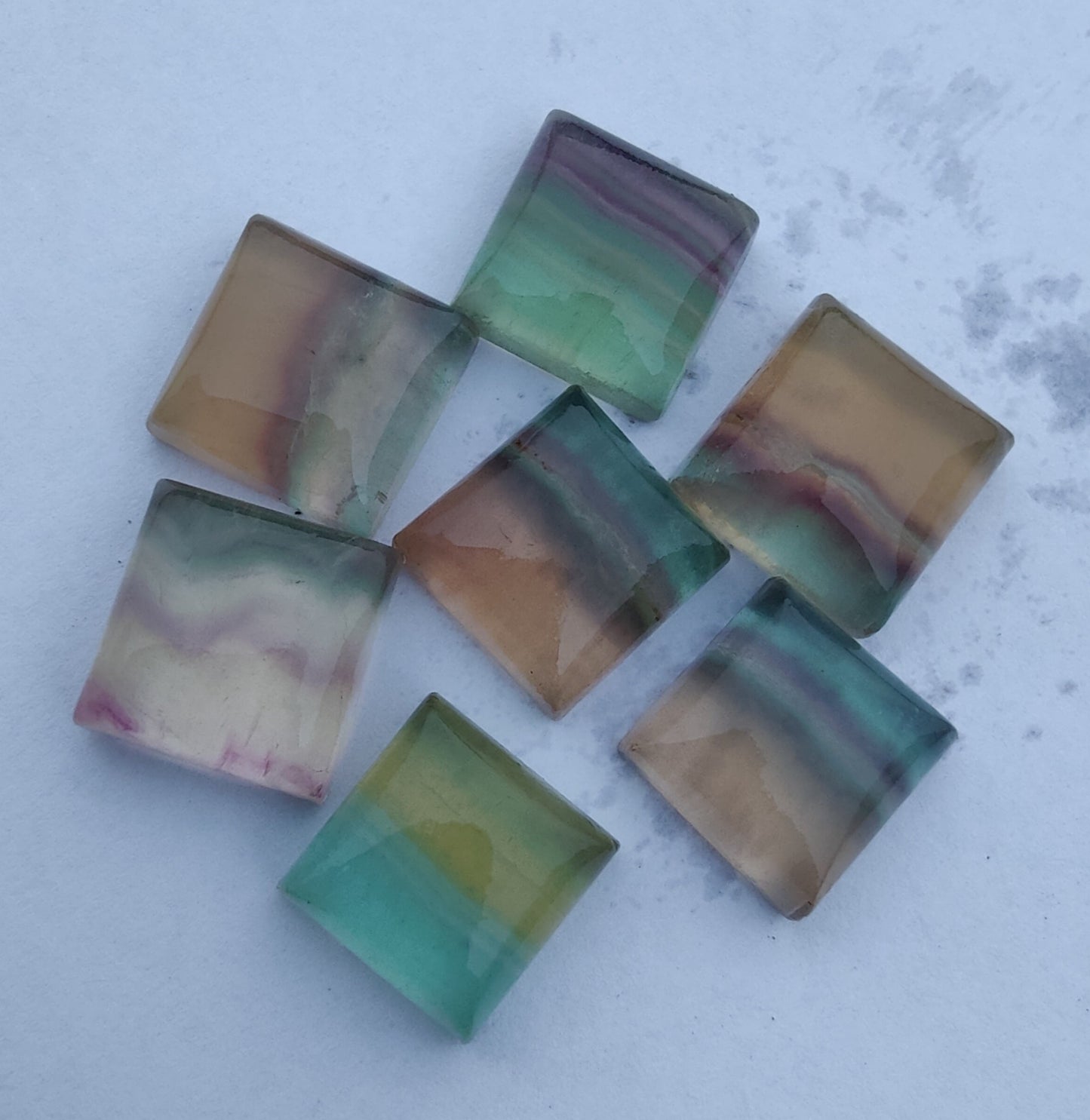 AAA+ QUALITY NATURAL FLUORITE SQUARE SHAPE CABOCHON FLAT BACK CALIBRATED GEMSTONES, ALL SIZES AVAILABLE