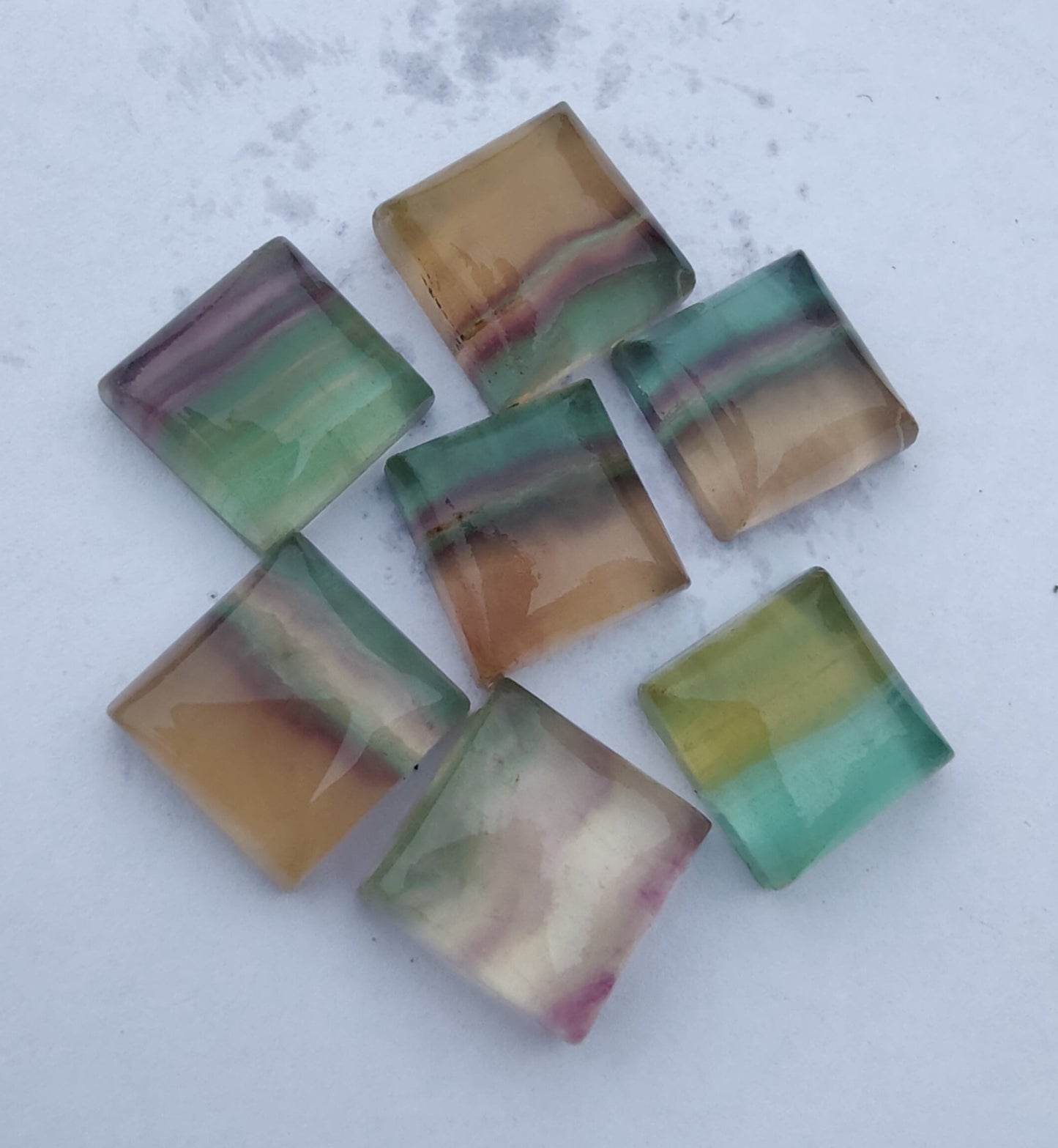 AAA+ QUALITY NATURAL FLUORITE SQUARE SHAPE CABOCHON FLAT BACK CALIBRATED GEMSTONES, ALL SIZES AVAILABLE