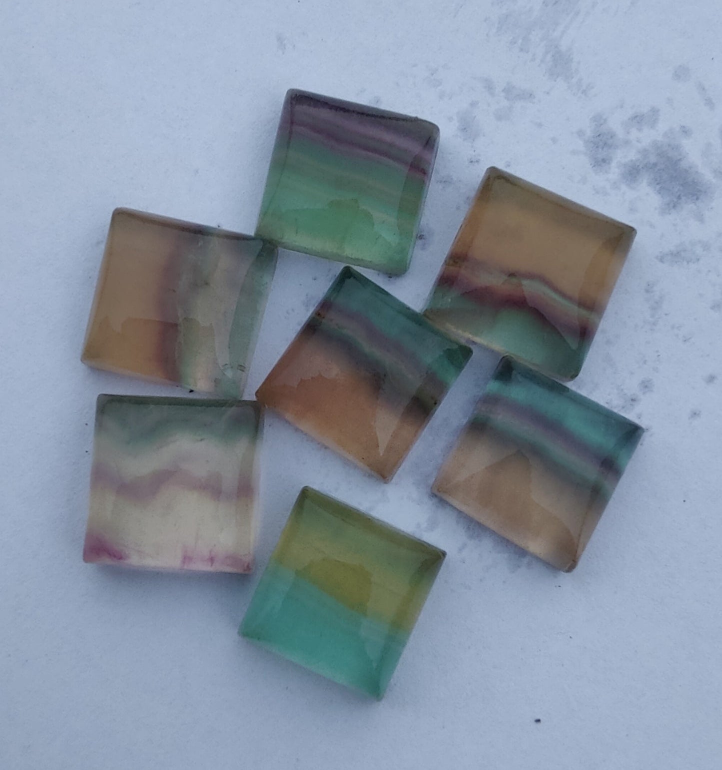AAA+ QUALITY NATURAL FLUORITE SQUARE SHAPE CABOCHON FLAT BACK CALIBRATED GEMSTONES, ALL SIZES AVAILABLE