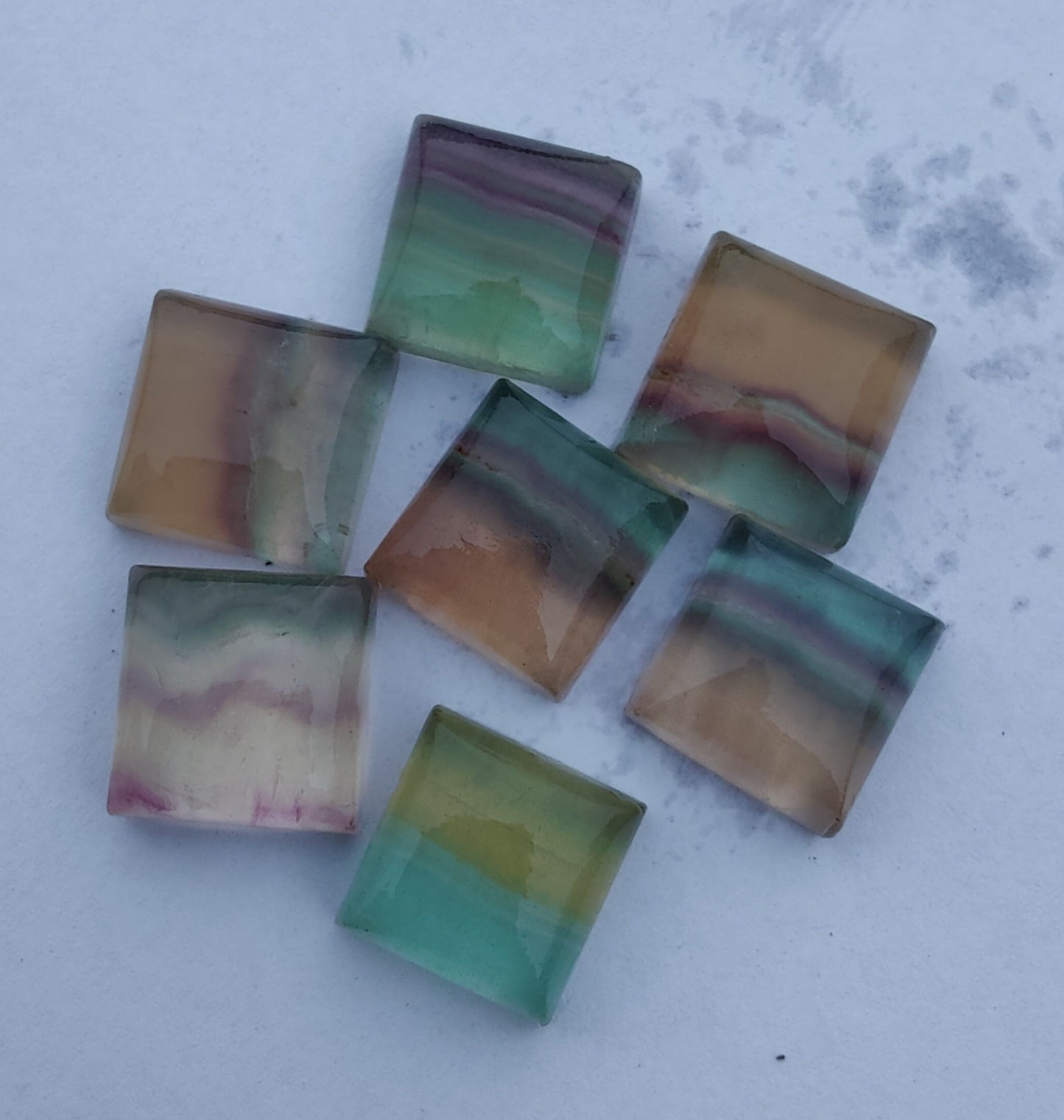 AAA+ QUALITY NATURAL FLUORITE SQUARE SHAPE CABOCHON FLAT BACK CALIBRATED GEMSTONES, ALL SIZES AVAILABLE