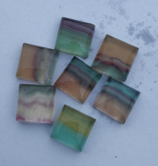 AAA+ QUALITY NATURAL FLUORITE SQUARE SHAPE CABOCHON FLAT BACK CALIBRATED GEMSTONES, ALL SIZES AVAILABLE