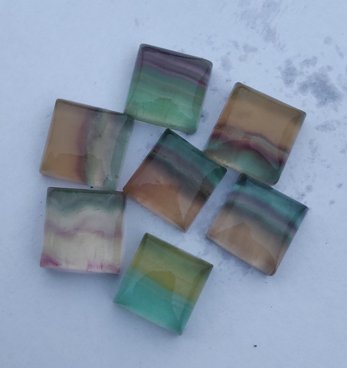 AAA+ QUALITY NATURAL FLUORITE SQUARE SHAPE CABOCHON FLAT BACK CALIBRATED GEMSTONES, ALL SIZES AVAILABLE
