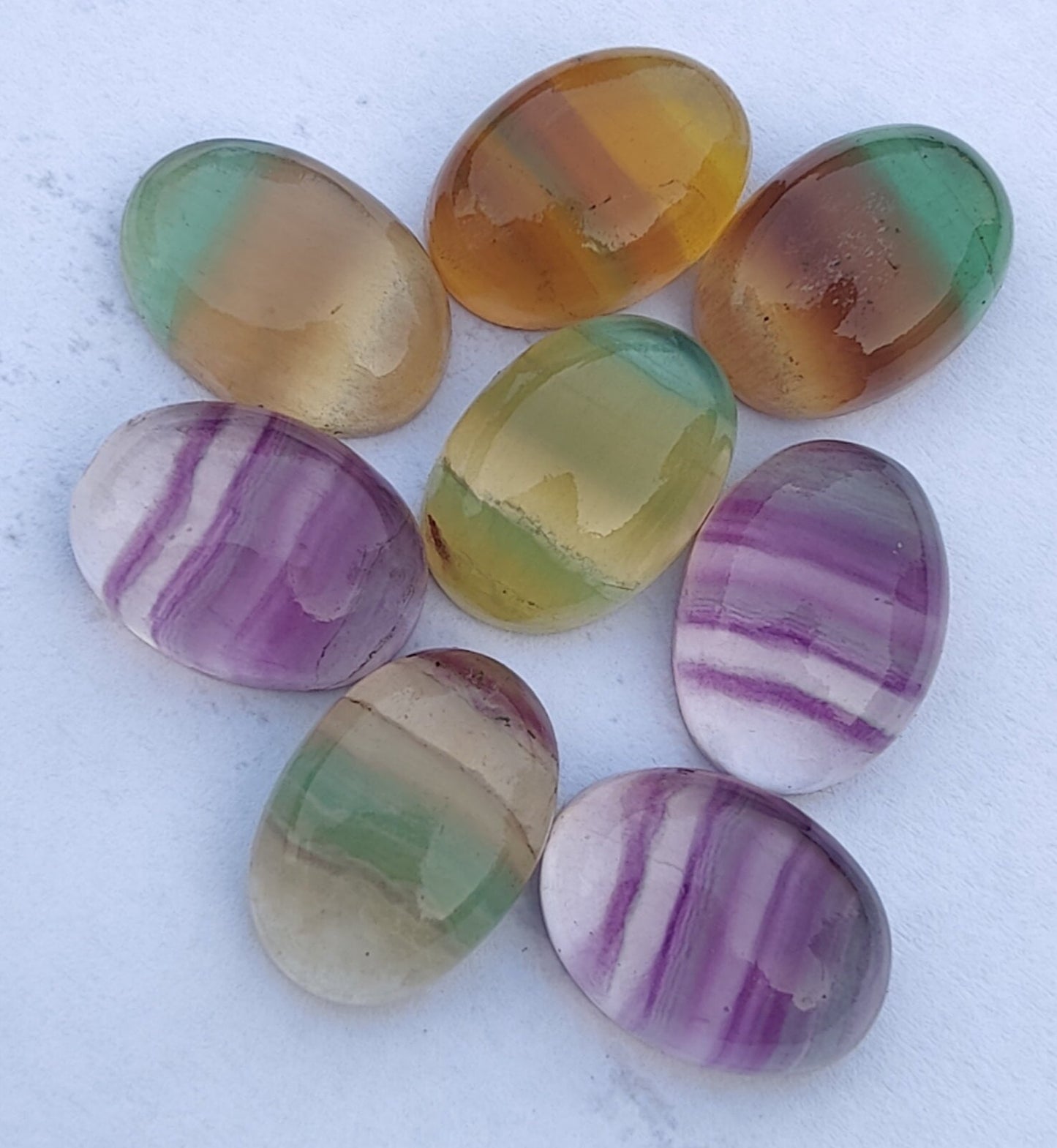 AAA+ QUALITY NATURAL FLUORITE OVAL SHAPE CABOCHON FLAT BACK CALIRATED GEMSTONES, ALL SIZES AVAILABLE