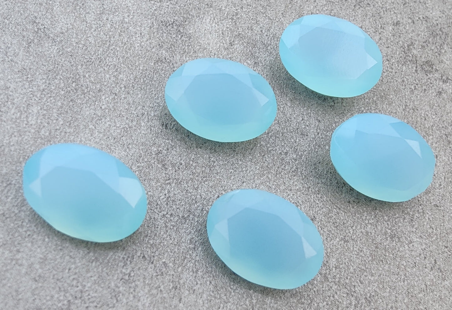 AAA+ Quality Natural Aqua Chalcedony Oval Shape Faceted Cut Flat Back Wholesale Calibrated Gemstones, All Sizes Available