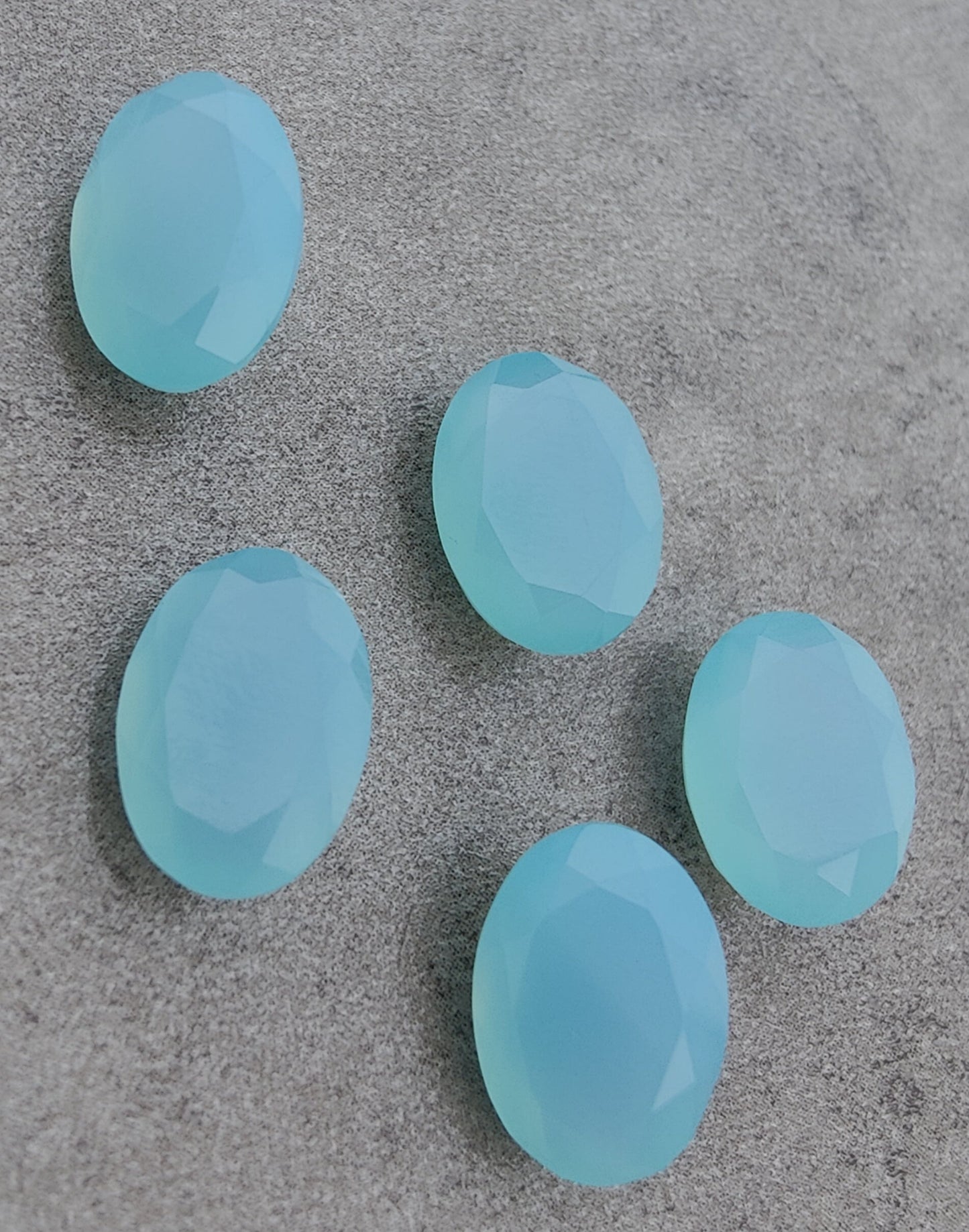 AAA+ Quality Natural Aqua Chalcedony Oval Shape Faceted Cut Flat Back Wholesale Calibrated Gemstones, All Sizes Available