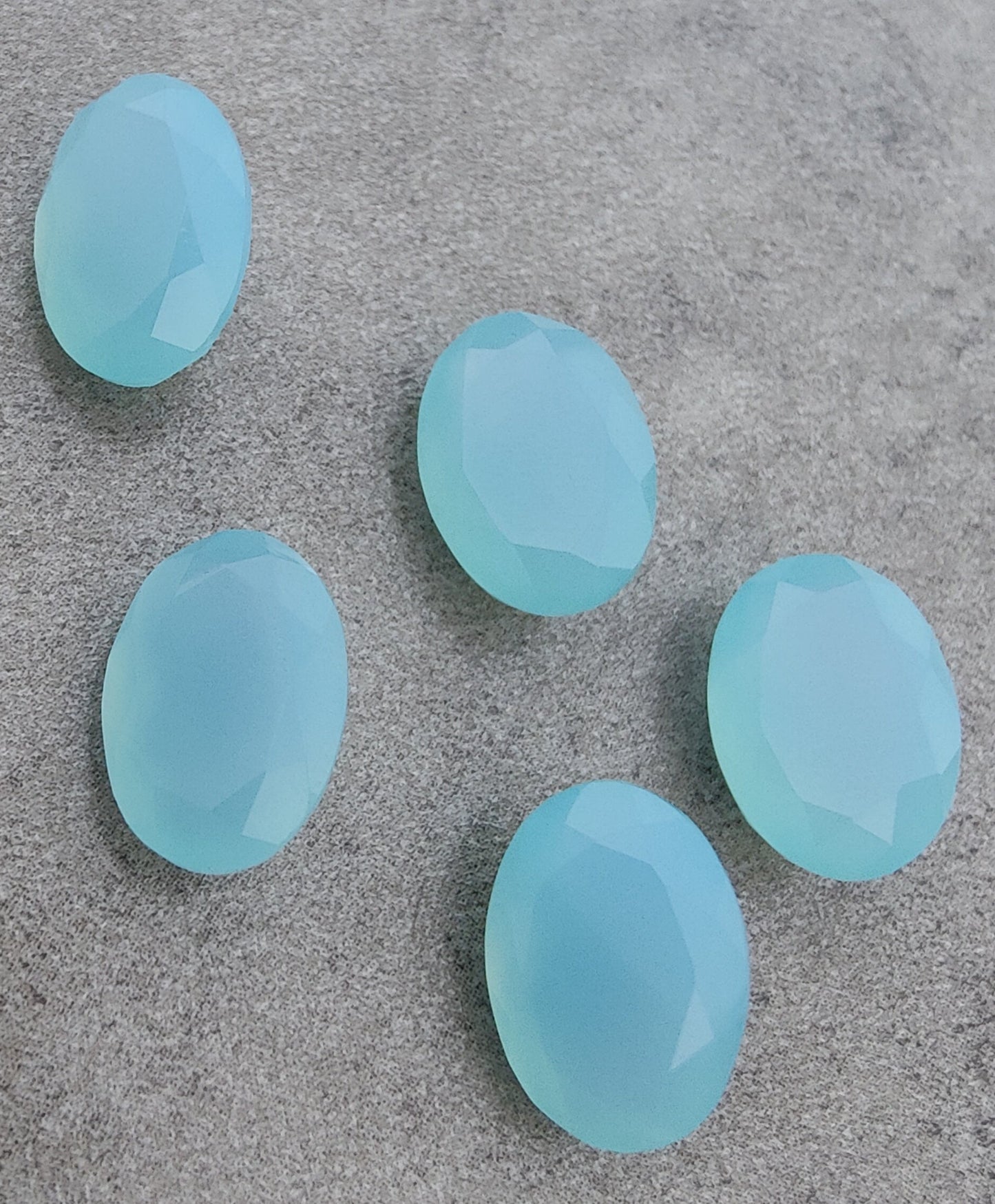 AAA+ Quality Natural Aqua Chalcedony Oval Shape Faceted Cut Flat Back Wholesale Calibrated Gemstones, All Sizes Available