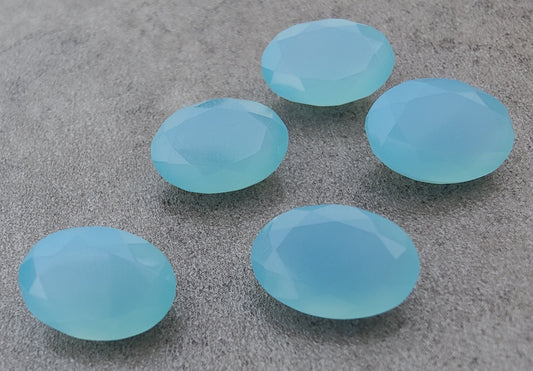 AAA+ Quality Natural Aqua Chalcedony Oval Shape Faceted Cut Flat Back Wholesale Calibrated Gemstones, All Sizes Available