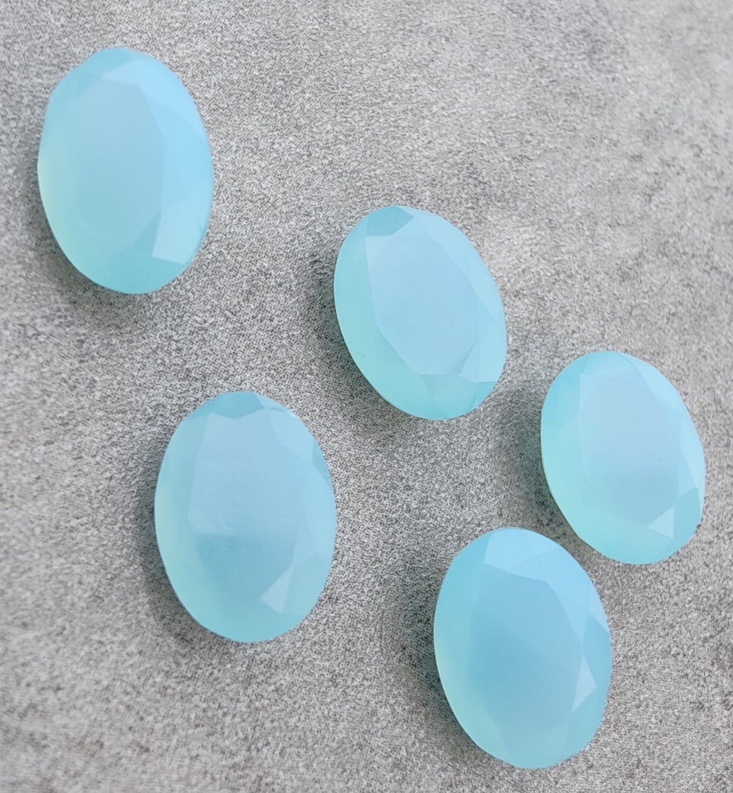AAA+ Quality Natural Aqua Chalcedony Oval Shape Faceted Cut Flat Back Wholesale Calibrated Gemstones, All Sizes Available
