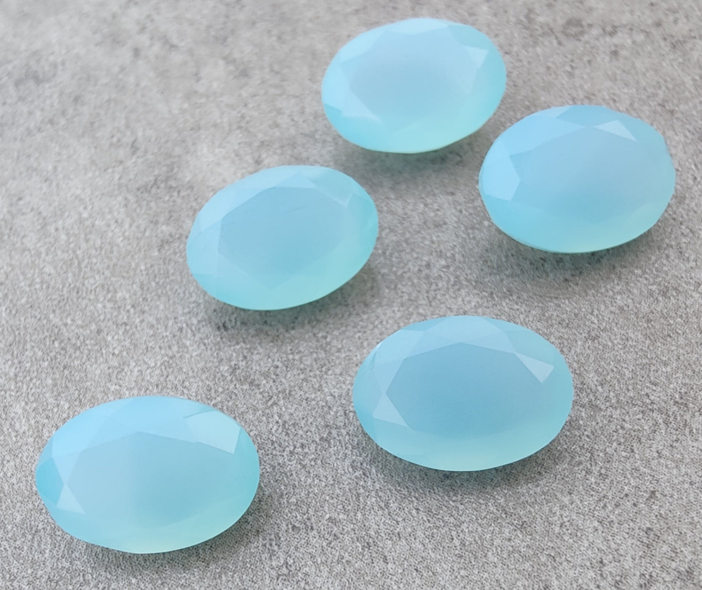 AAA+ Quality Natural Aqua Chalcedony Oval Shape Faceted Cut Flat Back Wholesale Calibrated Gemstones, All Sizes Available