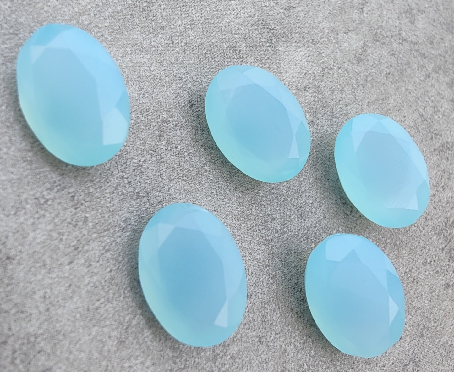 AAA+ Quality Natural Aqua Chalcedony Oval Shape Faceted Cut Flat Back Wholesale Calibrated Gemstones, All Sizes Available