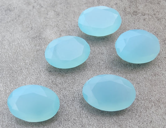 AAA+ Quality Natural Aqua Chalcedony Oval Shape Faceted Cut Flat Back Wholesale Calibrated Gemstones, All Sizes Available