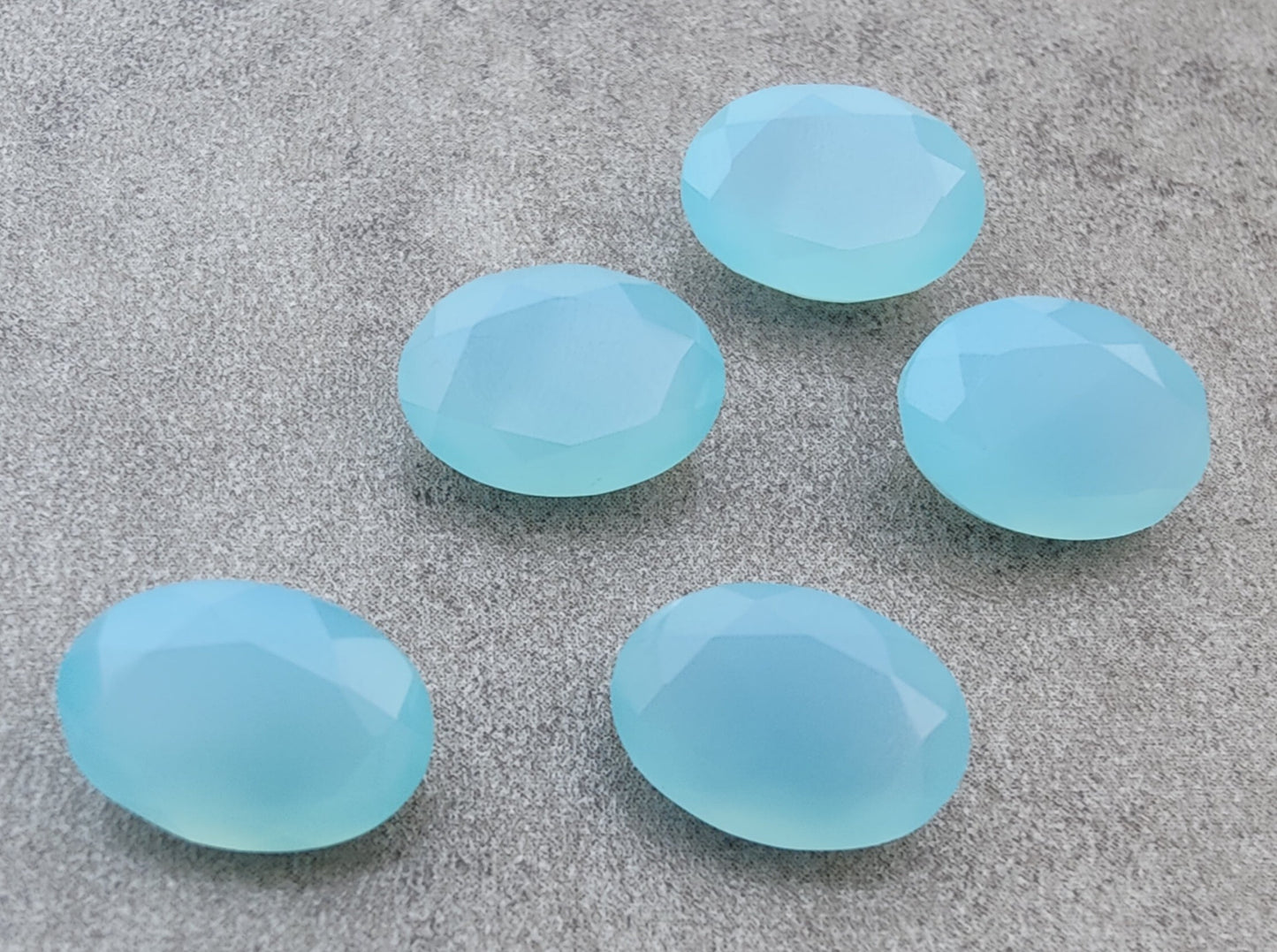 AAA+ Quality Natural Aqua Chalcedony Oval Shape Faceted Cut Flat Back Wholesale Calibrated Gemstones, All Sizes Available