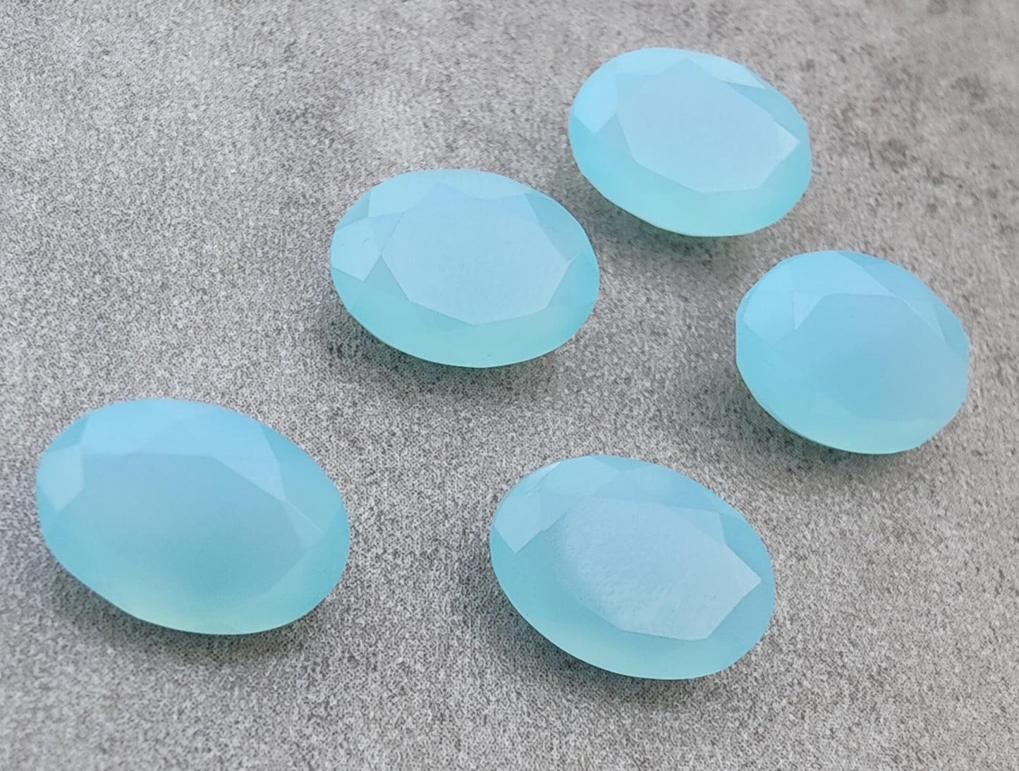 AAA+ Quality Natural Aqua Chalcedony Oval Shape Faceted Cut Flat Back Wholesale Calibrated Gemstones, All Sizes Available