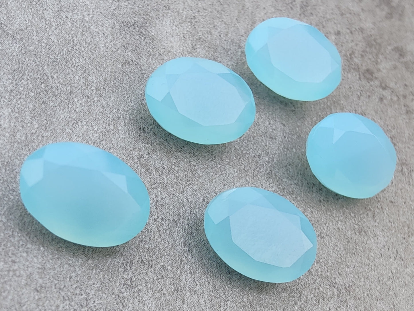 AAA+ Quality Natural Aqua Chalcedony Oval Shape Faceted Cut Flat Back Wholesale Calibrated Gemstones, All Sizes Available