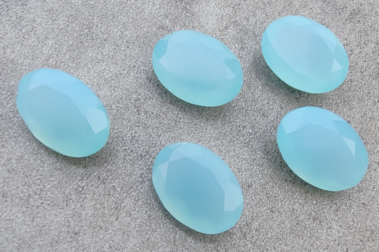 AAA+ Quality Natural Aqua Chalcedony Oval Shape Faceted Cut Flat Back Wholesale Calibrated Gemstones, All Sizes Available