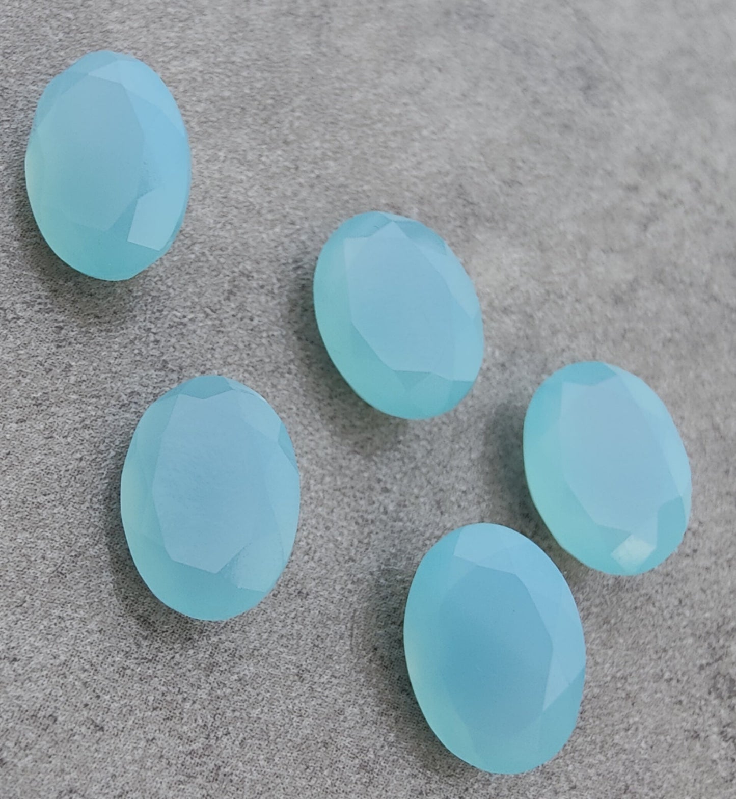AAA+ Quality Natural Aqua Chalcedony Oval Shape Faceted Cut Flat Back Wholesale Calibrated Gemstones, All Sizes Available