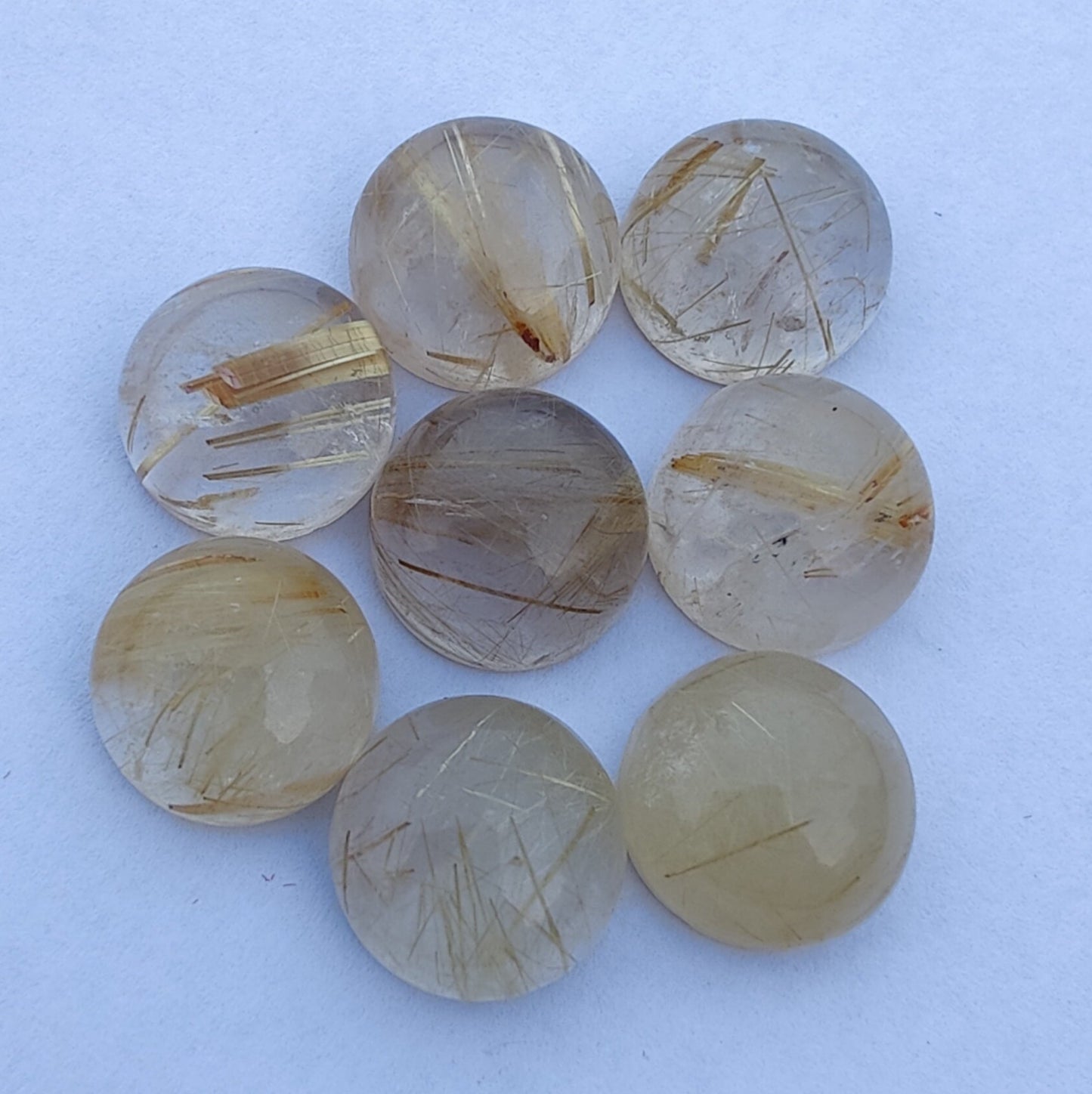AAA+ QUALITY NATURAL GOLDEN RUTILE ROUND SHAPE CABOCHON FLAT BACK CALIBRATED GEMSTONES, ALL SIZES AVAILABLE