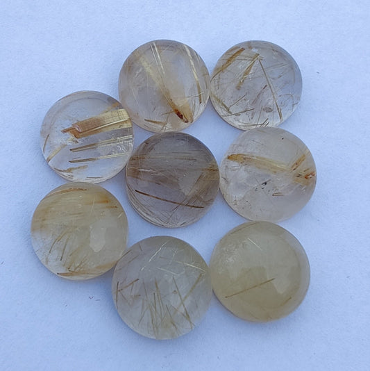 AAA+ QUALITY NATURAL GOLDEN RUTILE ROUND SHAPE CABOCHON FLAT BACK CALIBRATED GEMSTONES, ALL SIZES AVAILABLE