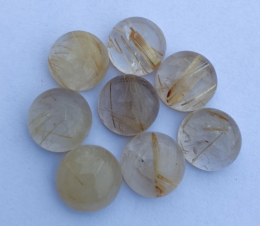 AAA+ QUALITY NATURAL GOLDEN RUTILE ROUND SHAPE CABOCHON FLAT BACK CALIBRATED GEMSTONES, ALL SIZES AVAILABLE