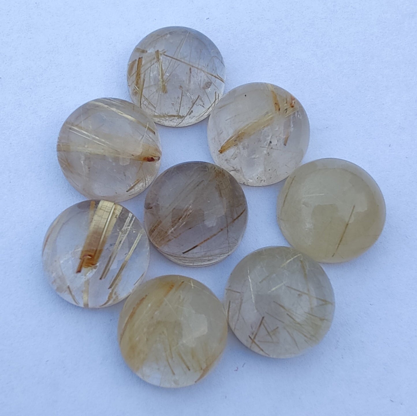 AAA+ QUALITY NATURAL GOLDEN RUTILE ROUND SHAPE CABOCHON FLAT BACK CALIBRATED GEMSTONES, ALL SIZES AVAILABLE