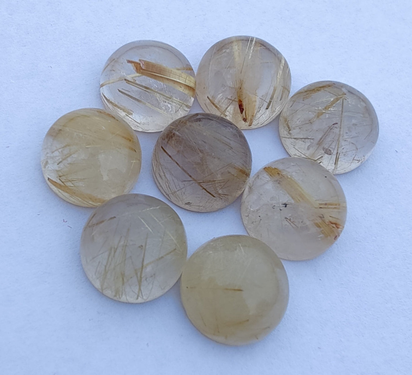 AAA+ QUALITY NATURAL GOLDEN RUTILE ROUND SHAPE CABOCHON FLAT BACK CALIBRATED GEMSTONES, ALL SIZES AVAILABLE