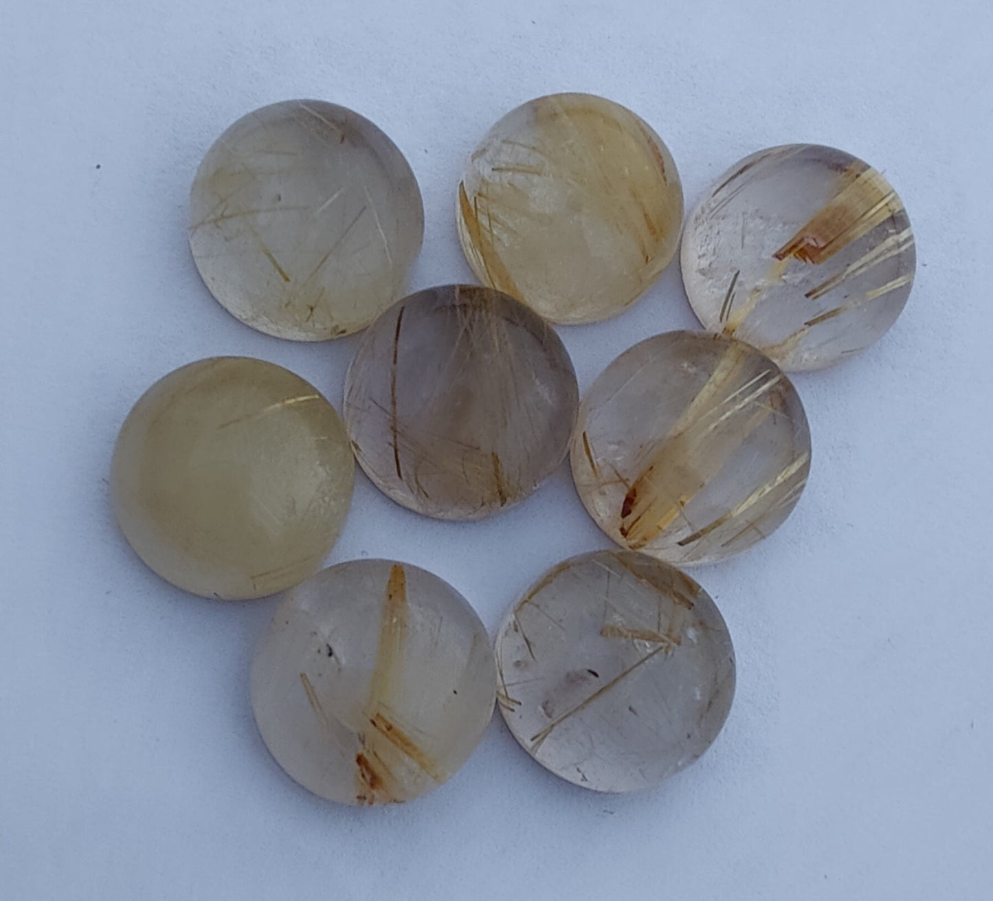 AAA+ QUALITY NATURAL GOLDEN RUTILE ROUND SHAPE CABOCHON FLAT BACK CALIBRATED GEMSTONES, ALL SIZES AVAILABLE