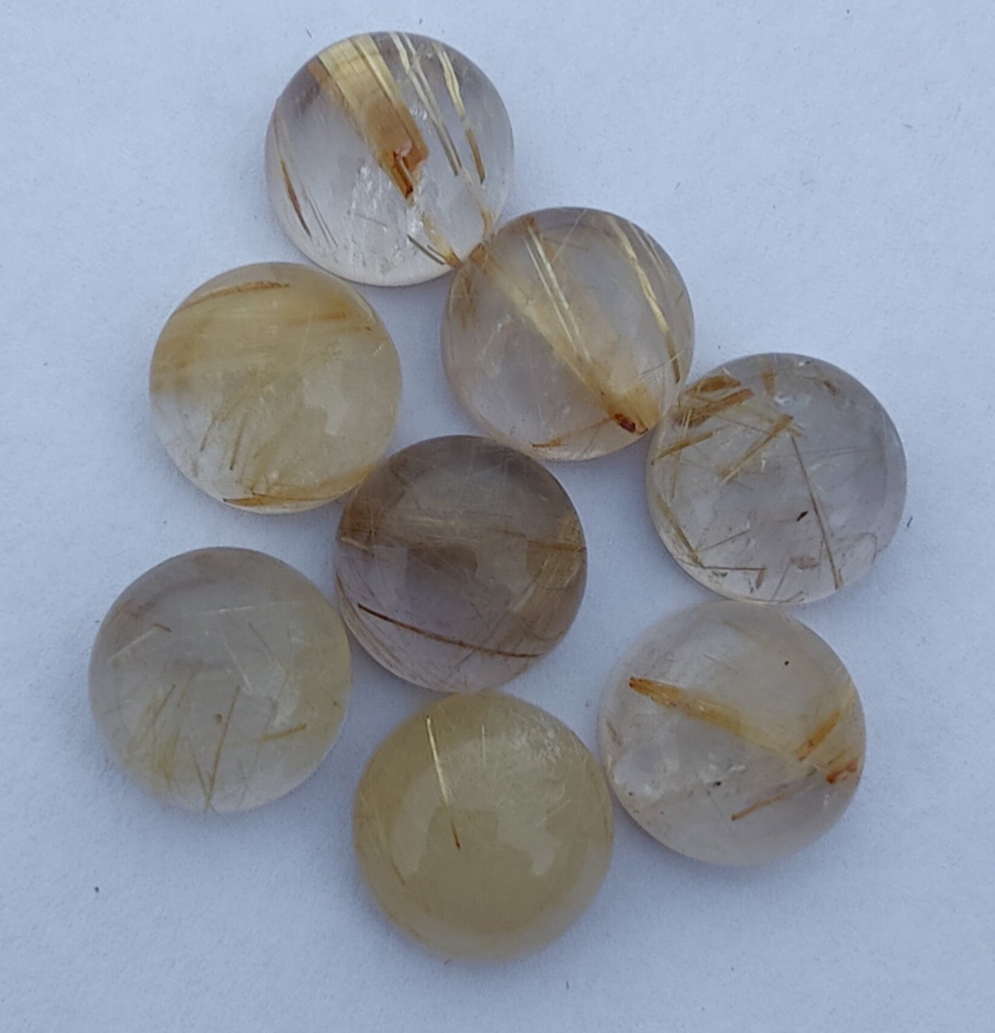 AAA+ QUALITY NATURAL GOLDEN RUTILE ROUND SHAPE CABOCHON FLAT BACK CALIBRATED GEMSTONES, ALL SIZES AVAILABLE