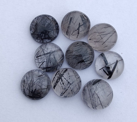 AAA+ QUALITY NATURAL BLACK RUTILE ROUND SHAPE CABOCHON FLAT BACK CALIBRATED GEMSTONES, ALL SIZES AVAILABLE