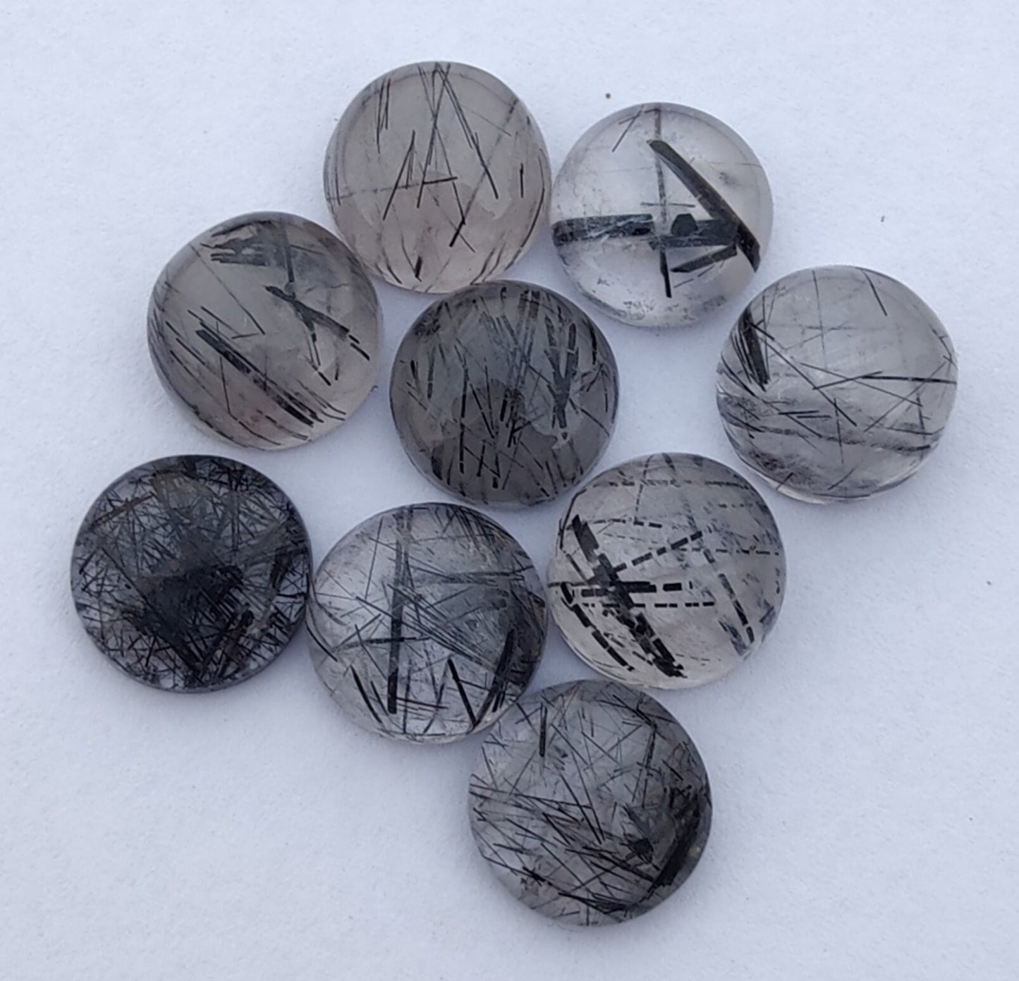 AAA+ QUALITY NATURAL BLACK RUTILE ROUND SHAPE CABOCHON FLAT BACK CALIBRATED GEMSTONES, ALL SIZES AVAILABLE