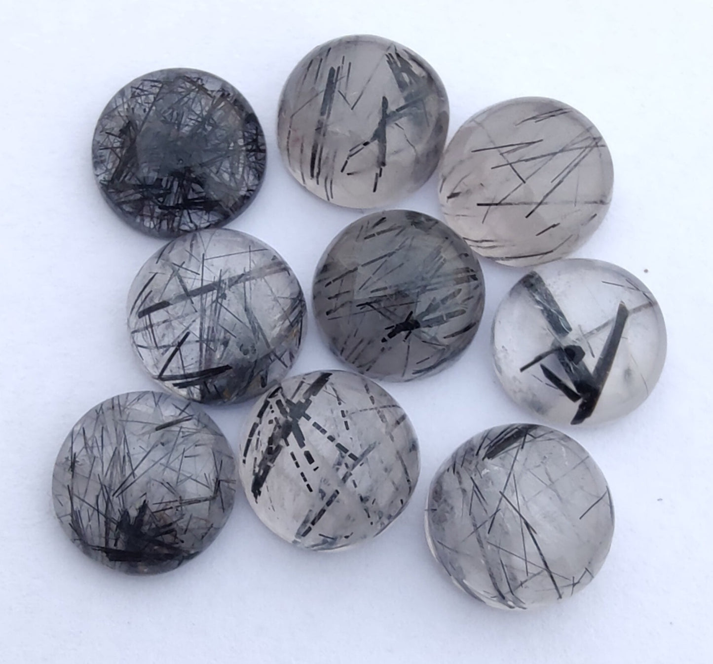 AAA+ QUALITY NATURAL BLACK RUTILE ROUND SHAPE CABOCHON FLAT BACK CALIBRATED GEMSTONES, ALL SIZES AVAILABLE