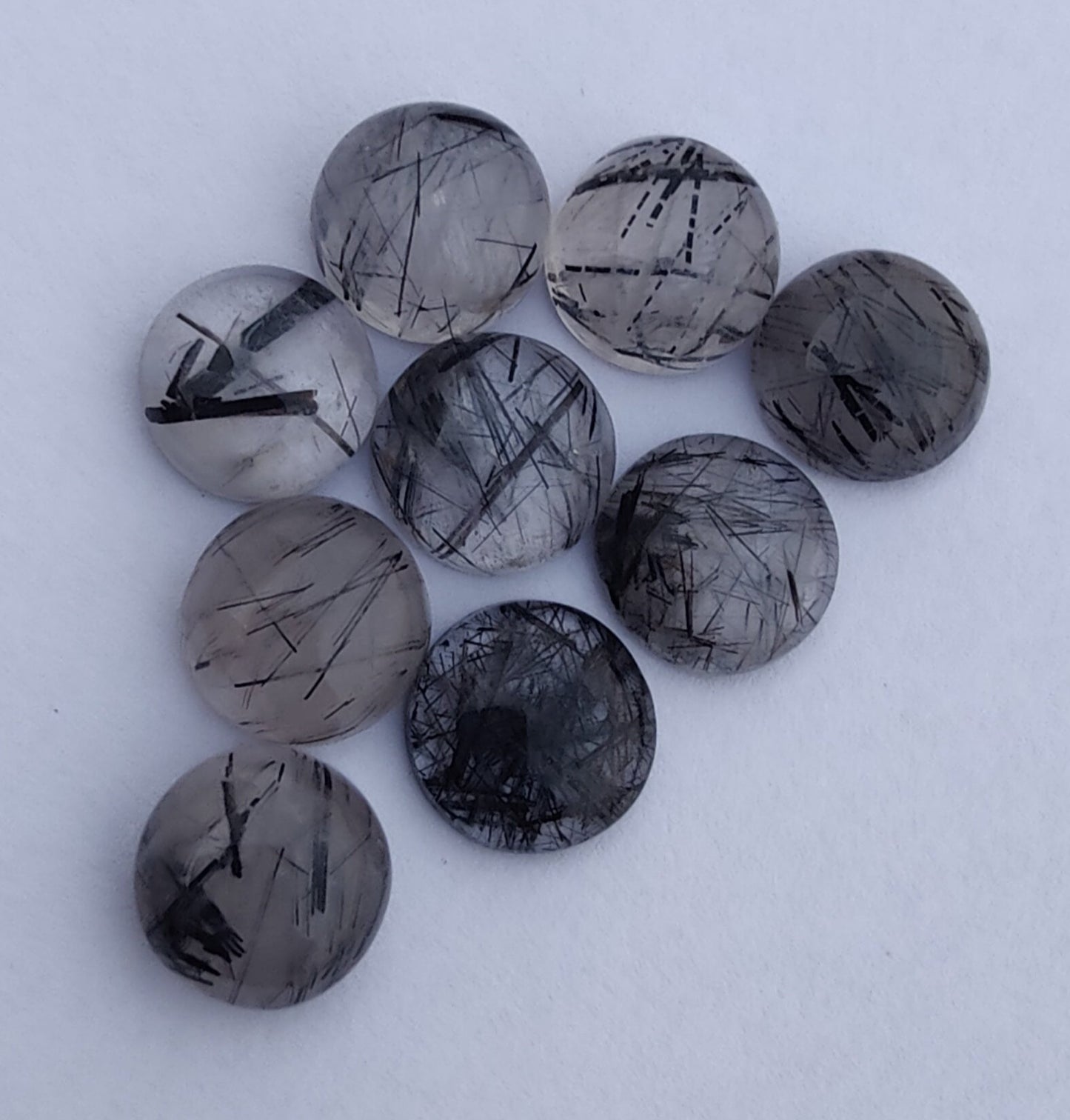 AAA+ QUALITY NATURAL BLACK RUTILE ROUND SHAPE CABOCHON FLAT BACK CALIBRATED GEMSTONES, ALL SIZES AVAILABLE