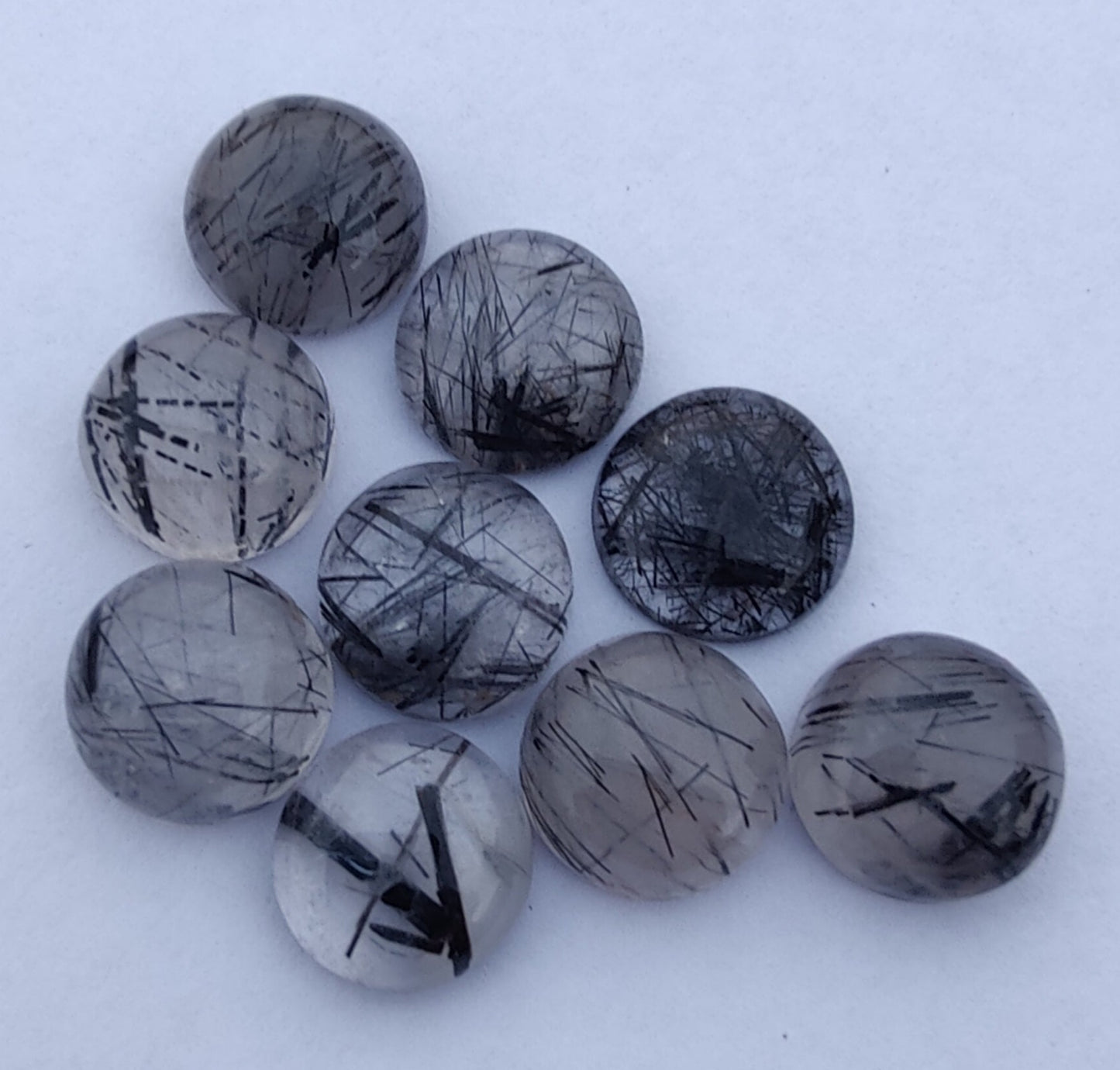 AAA+ QUALITY NATURAL BLACK RUTILE ROUND SHAPE CABOCHON FLAT BACK CALIBRATED GEMSTONES, ALL SIZES AVAILABLE