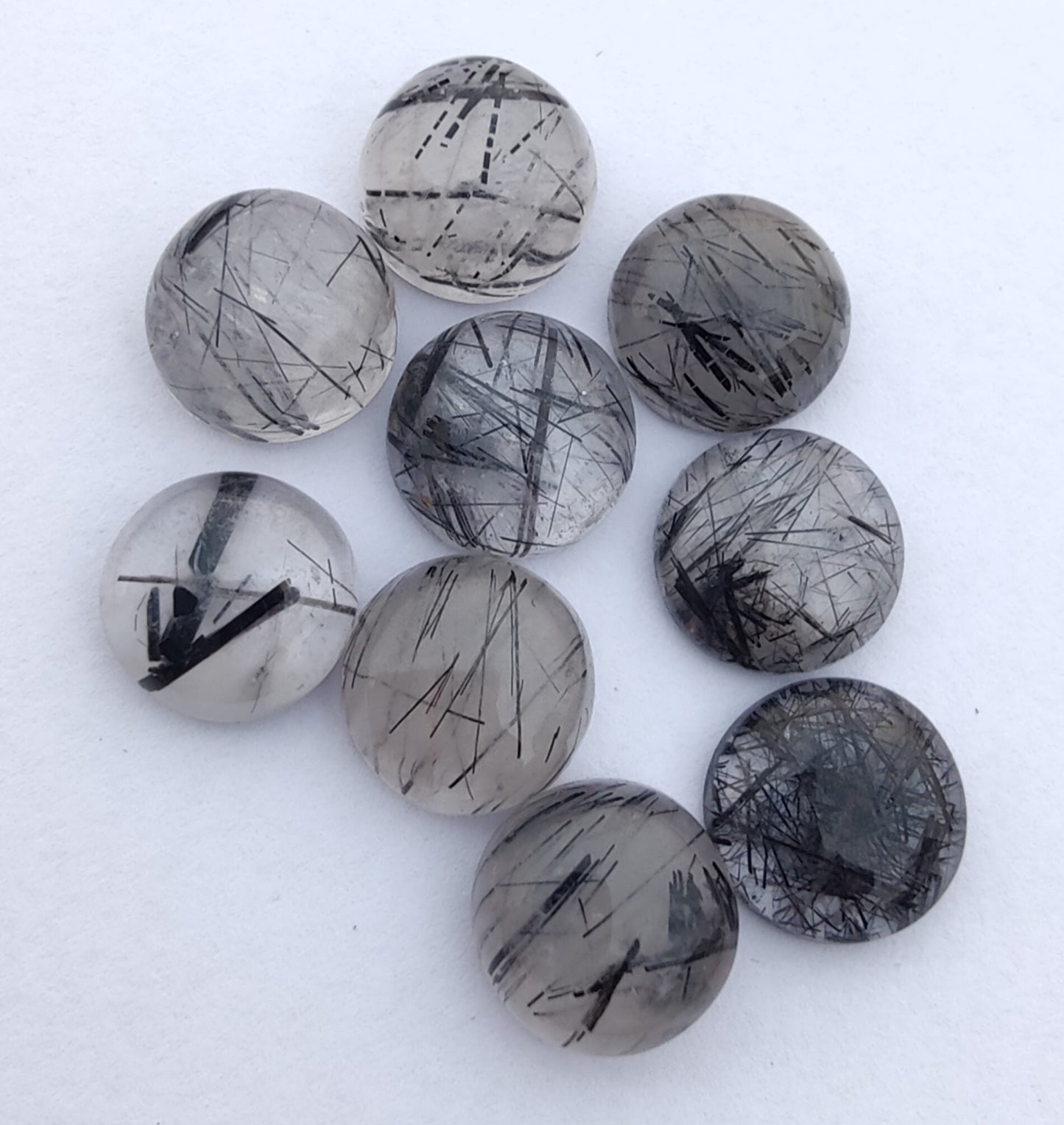 AAA+ QUALITY NATURAL BLACK RUTILE ROUND SHAPE CABOCHON FLAT BACK CALIBRATED GEMSTONES, ALL SIZES AVAILABLE