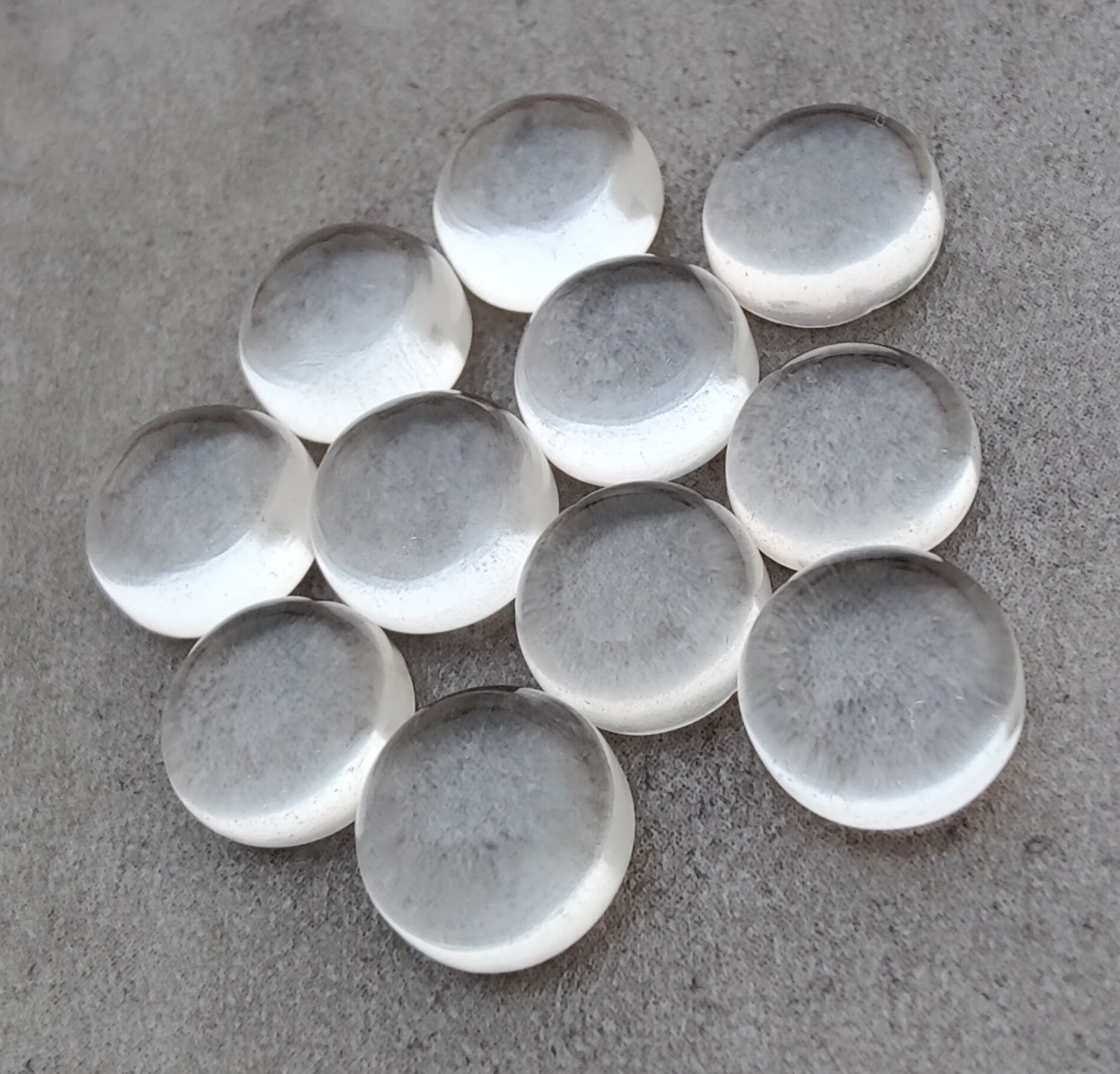 AAA+ QUALITY NATURAL CRYSTAL QUARTZ ROUND SHAPE CABOCHON FLAT BACK CALIBRATED GEMSTONES, ALL SIZES AVAILABLE