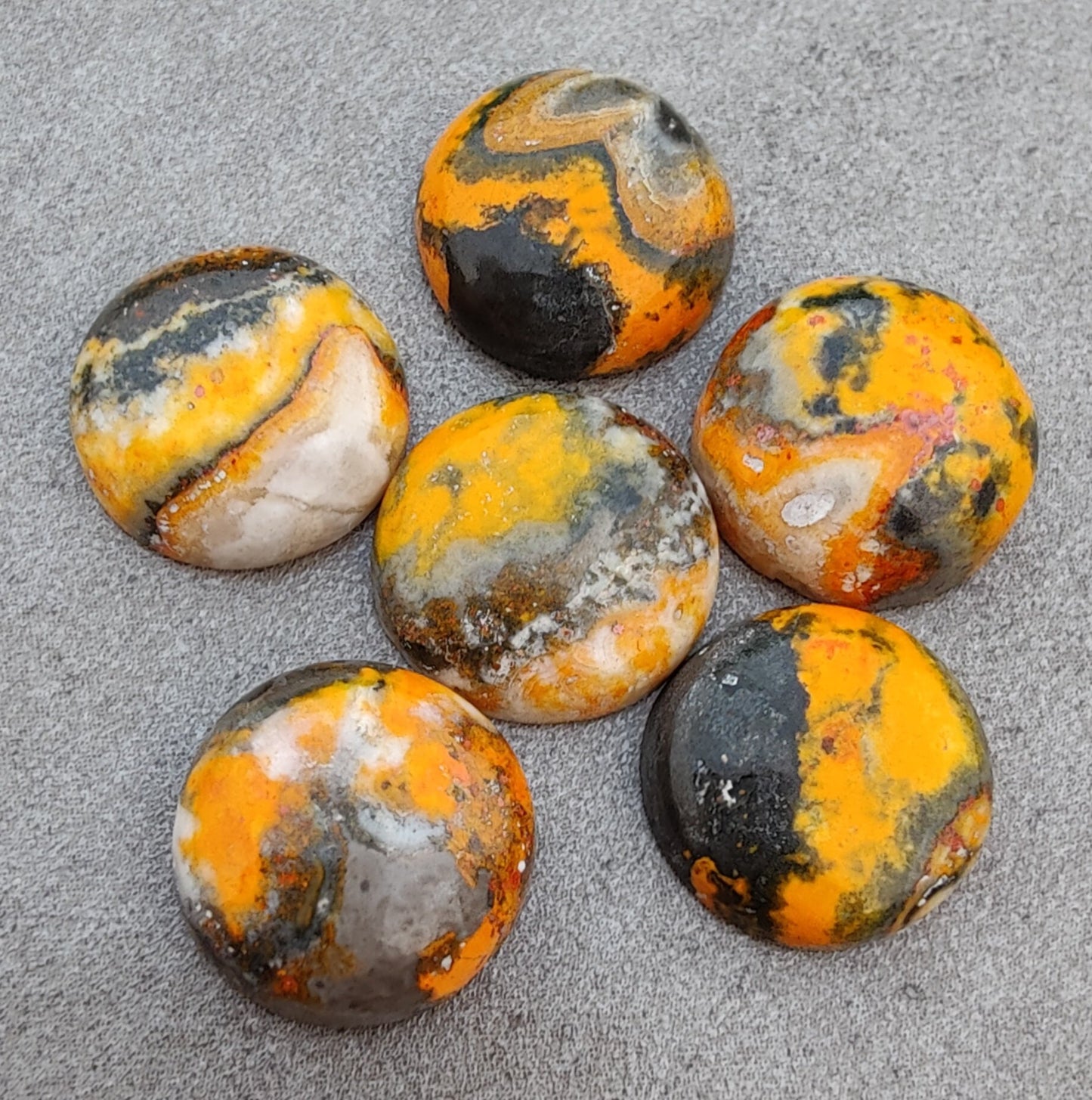 AAA+ QUALITY NATURAL BUMBLEBEE JASPER ROUND SHAPE CABOCHON FLAT BACK CALIBRATED ROUND SHAPE GEMSTONES, ALL SIZES AVAILABLE