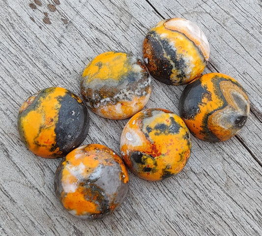 AAA+ QUALITY NATURAL BUMBLEBEE JASPER ROUND SHAPE CABOCHON FLAT BACK CALIBRATED ROUND SHAPE GEMSTONES, ALL SIZES AVAILABLE