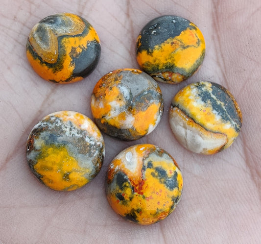 AAA+ QUALITY NATURAL BUMBLEBEE JASPER ROUND SHAPE CABOCHON FLAT BACK CALIBRATED ROUND SHAPE GEMSTONES, ALL SIZES AVAILABLE