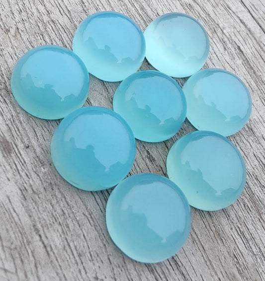 AAA+ QUALITY NATURAL BLUE CHALCEDONY ROUND SHAPE CABOCHON FLAT BACK CALIBRATED GEMSTONES, ALL SIZES AVAILABLE