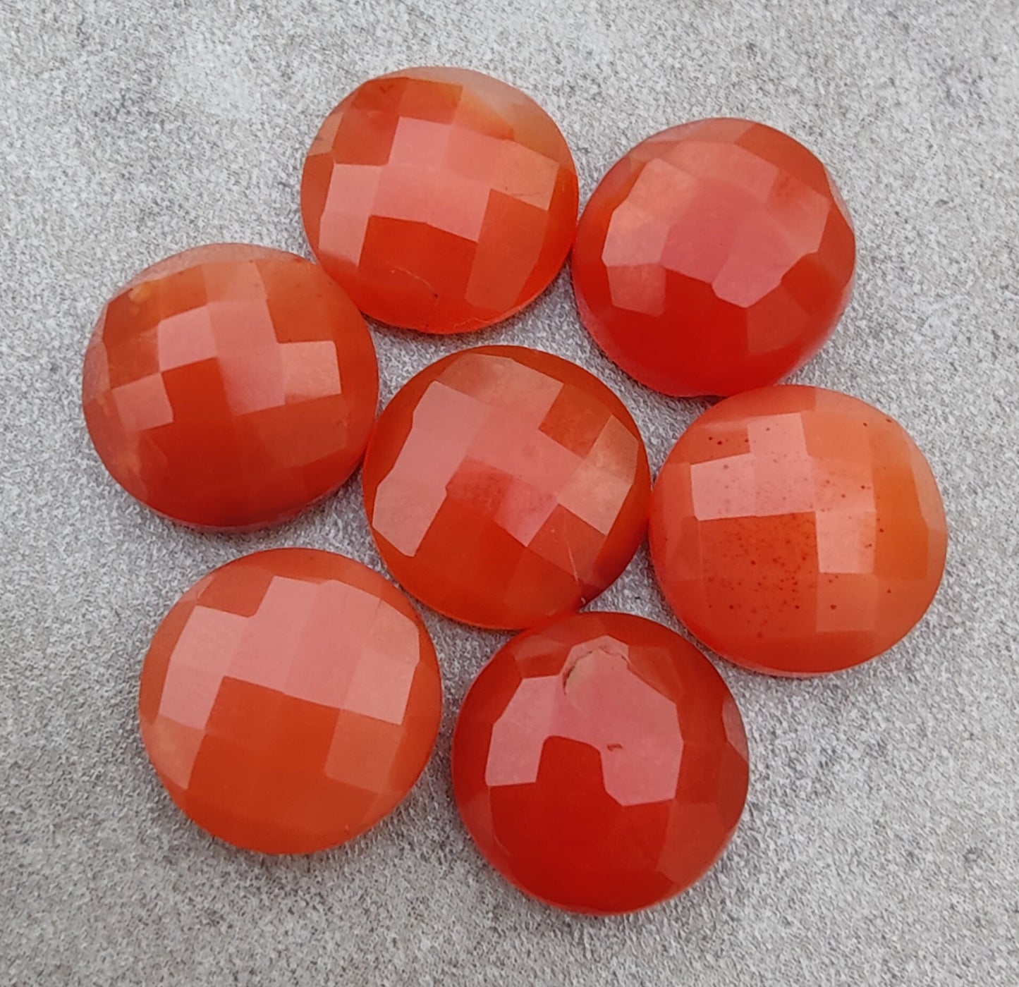NATURAL RED ONYX ROUND SHAPE CHECKER CUT FLAT BACK CALIBRATED AAA+ QUALITY GEMSTONES, ALL SIZES AVAILABLE