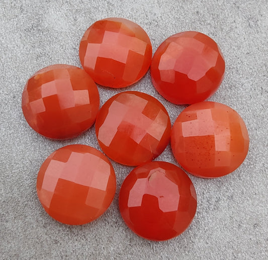 NATURAL RED ONYX ROUND SHAPE CHECKER CUT FLAT BACK CALIBRATED AAA+ QUALITY GEMSTONES, ALL SIZES AVAILABLE