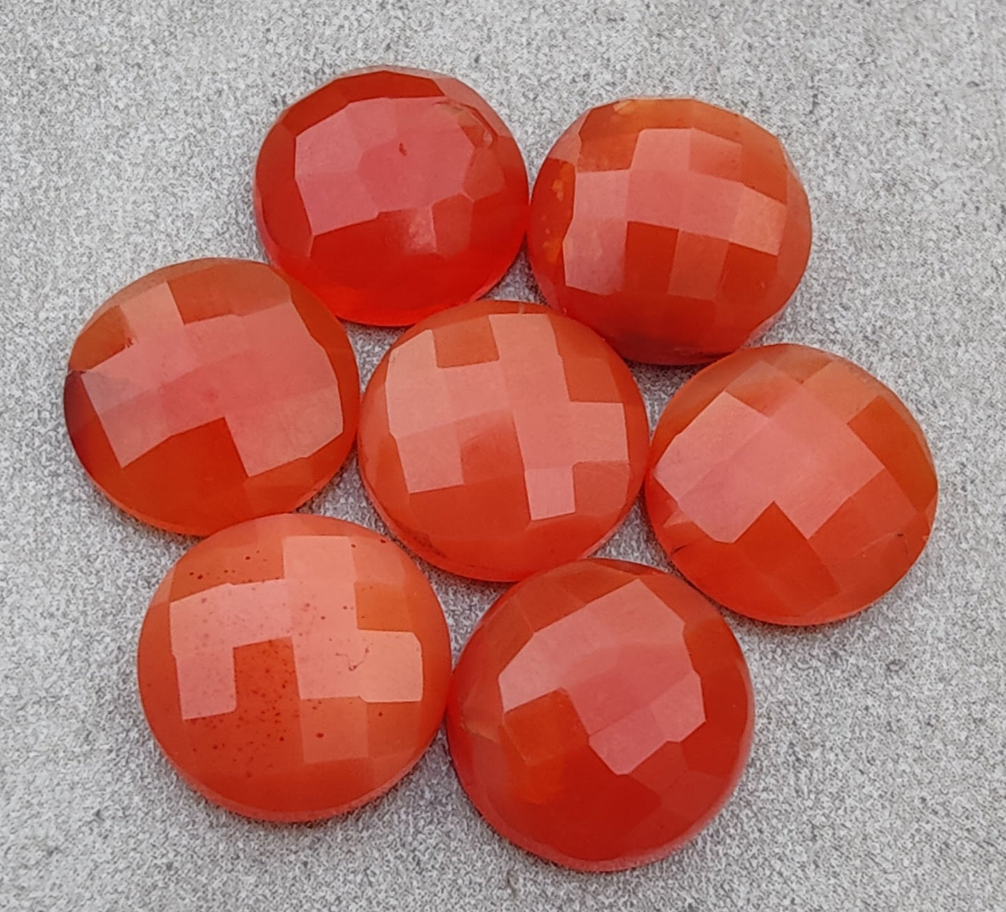 NATURAL RED ONYX ROUND SHAPE CHECKER CUT FLAT BACK CALIBRATED AAA+ QUALITY GEMSTONES, ALL SIZES AVAILABLE
