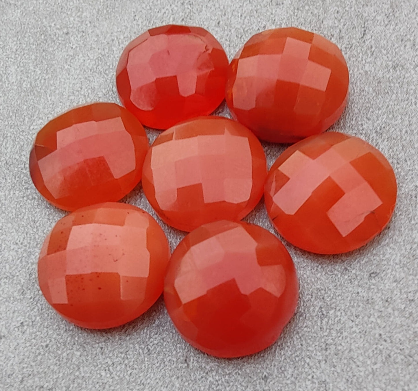 NATURAL RED ONYX ROUND SHAPE CHECKER CUT FLAT BACK CALIBRATED AAA+ QUALITY GEMSTONES, ALL SIZES AVAILABLE