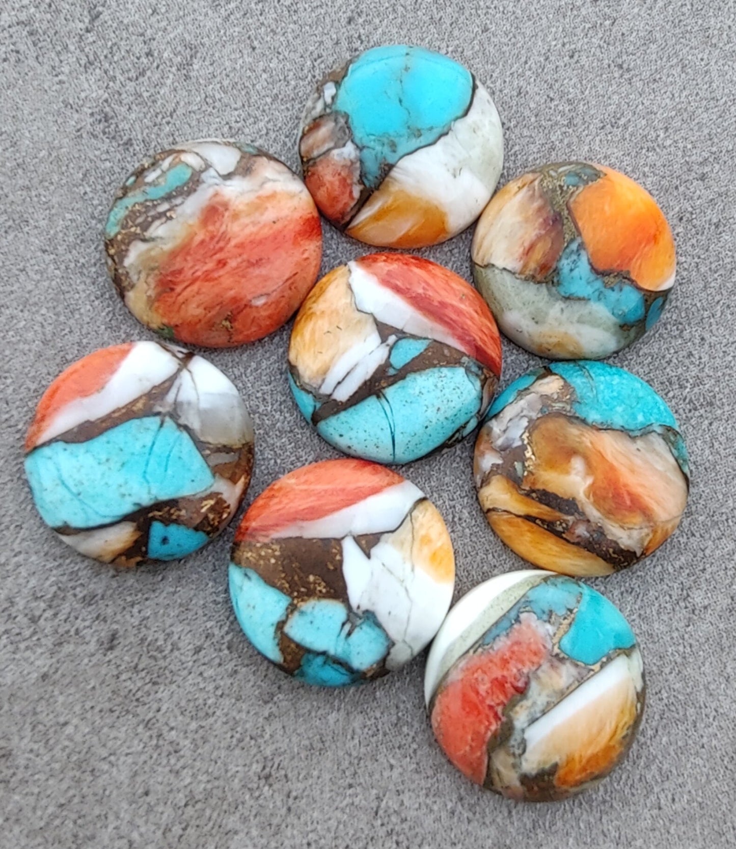 AAA+ QUALITY NATURAL SPINY OYSTER TURQUOISE ROUND SHAPE CABOCHON FLAT BACK CALIBRATED GEMSTONES, ALL SIZES AVAILABLE