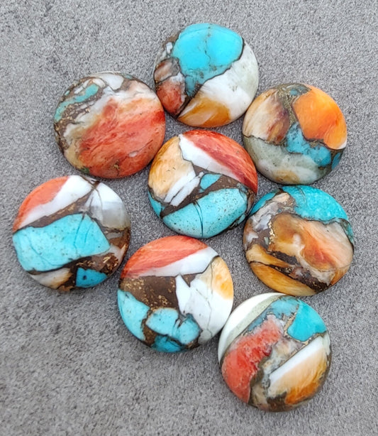AAA+ QUALITY NATURAL SPINY OYSTER TURQUOISE ROUND SHAPE CABOCHON FLAT BACK CALIBRATED GEMSTONES, ALL SIZES AVAILABLE