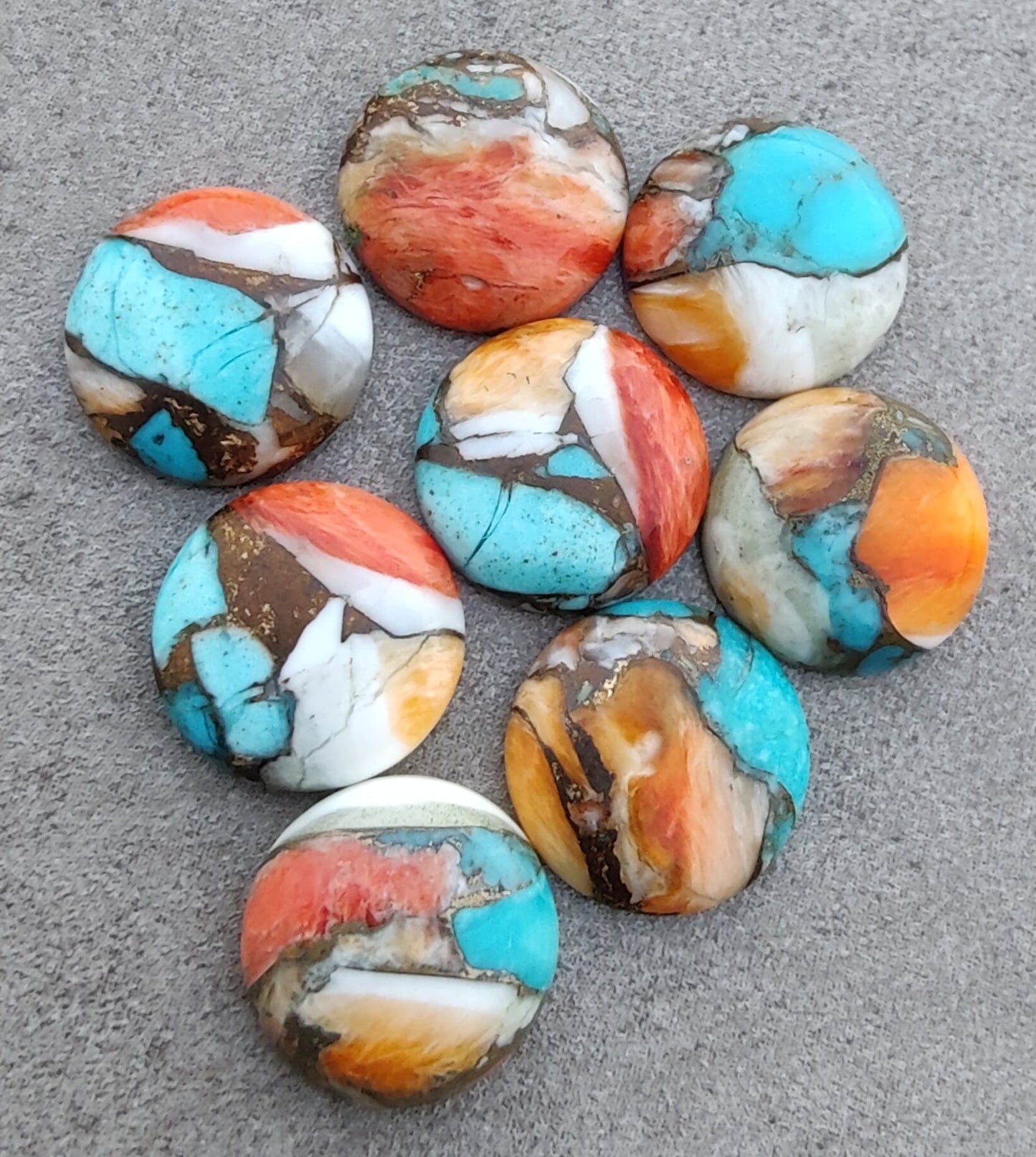 AAA+ QUALITY NATURAL SPINY OYSTER TURQUOISE ROUND SHAPE CABOCHON FLAT BACK CALIBRATED GEMSTONES, ALL SIZES AVAILABLE