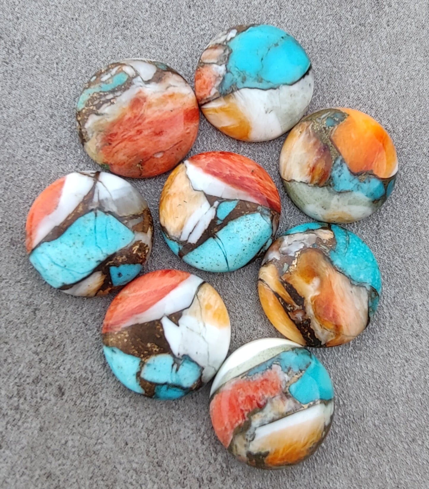 AAA+ QUALITY NATURAL SPINY OYSTER TURQUOISE ROUND SHAPE CABOCHON FLAT BACK CALIBRATED GEMSTONES, ALL SIZES AVAILABLE
